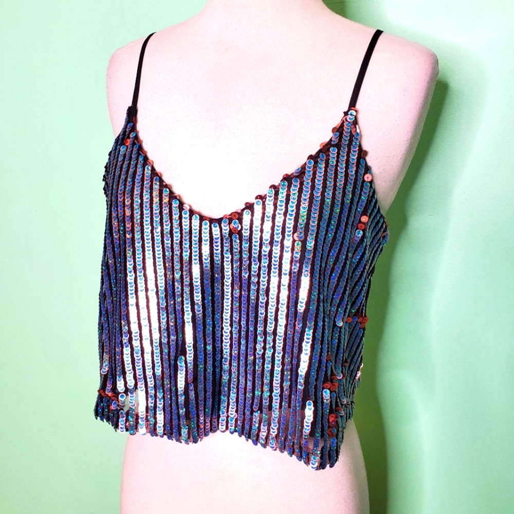Forever 21 Iridescent Sequin Cropped Tank Top